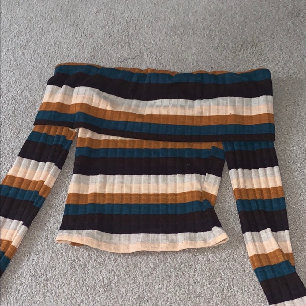 Striped off shoulder sweater